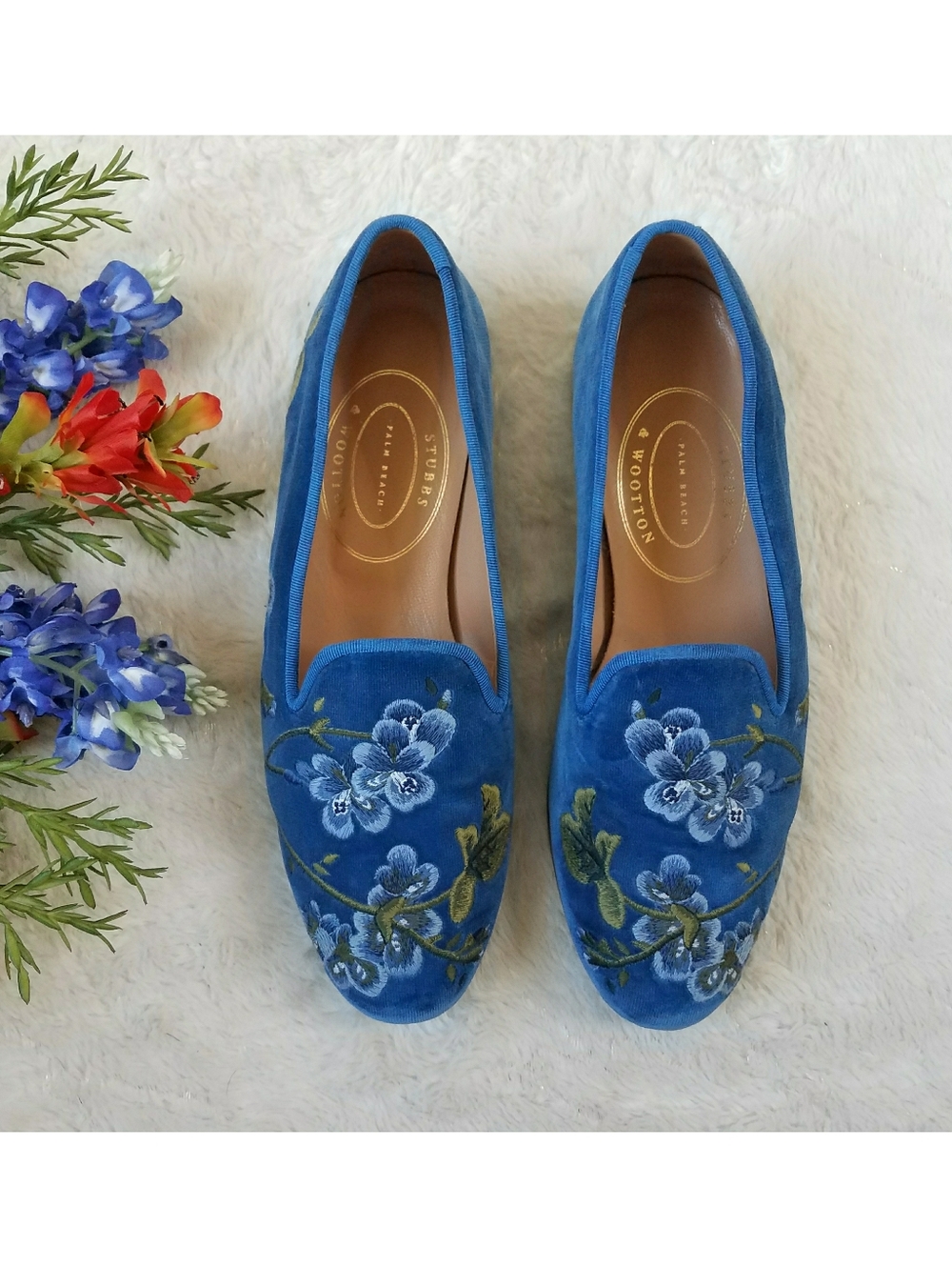 Stubbs & Wootton Geranium Velvet Loafers - Picture 2 of 6